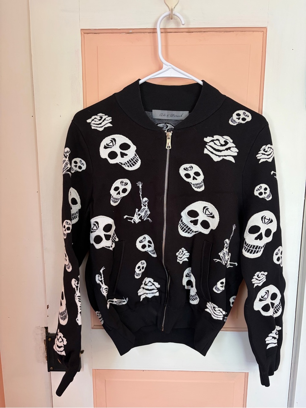 Black Skull Print Bomber Jacket